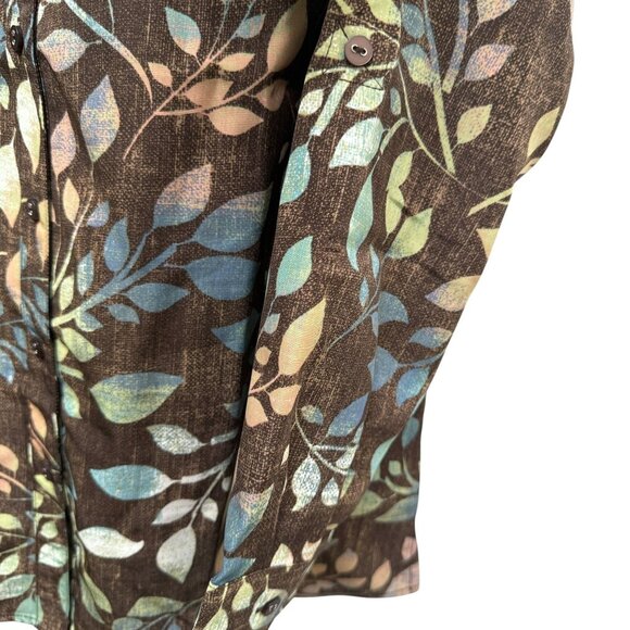 Denim & Co. Womens Top Medium Brown Leaf Print Button Up Shirt Long Sleeve NWOT - Picture 10 of 12